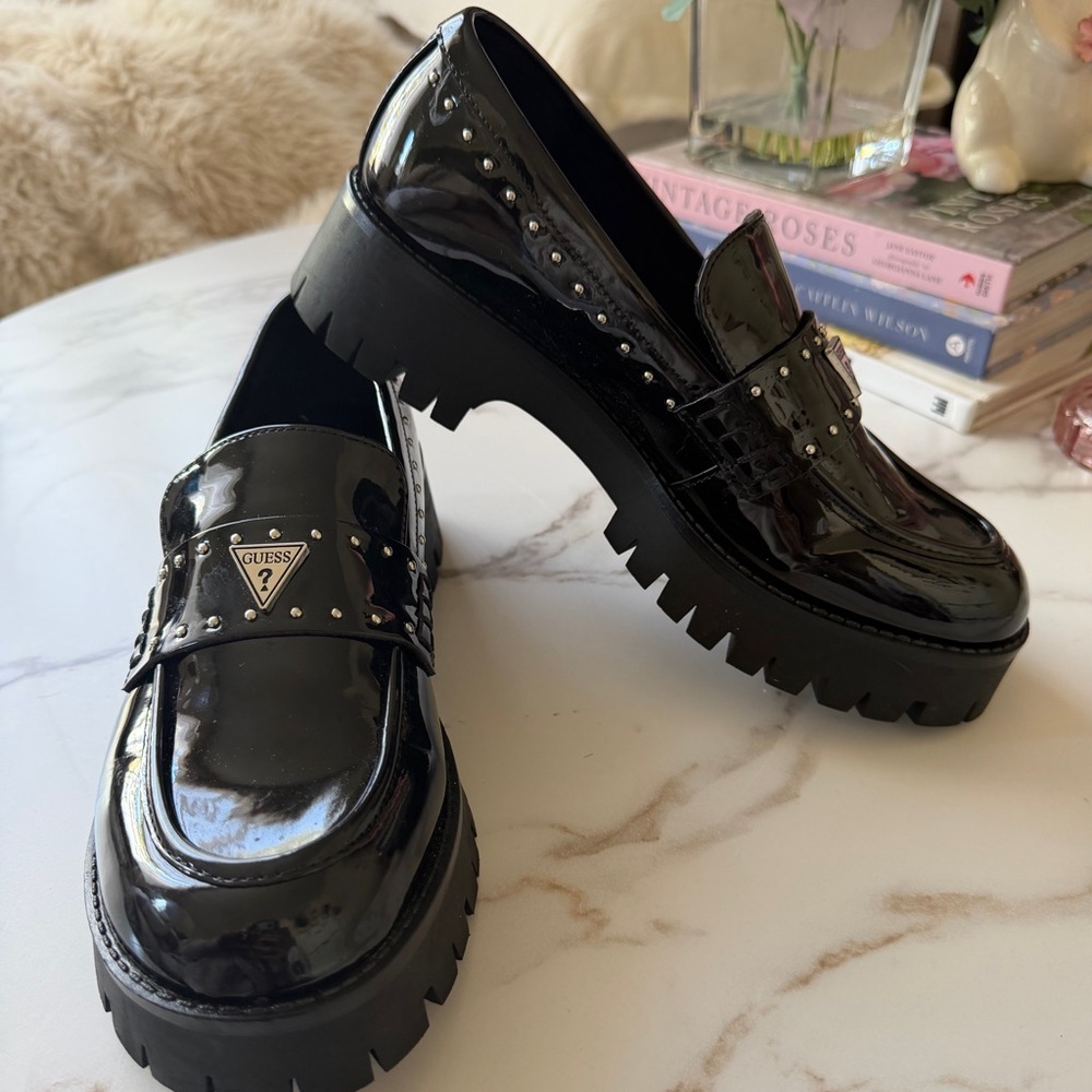 **SOLD**Guess Shiny Black Studded Loafers